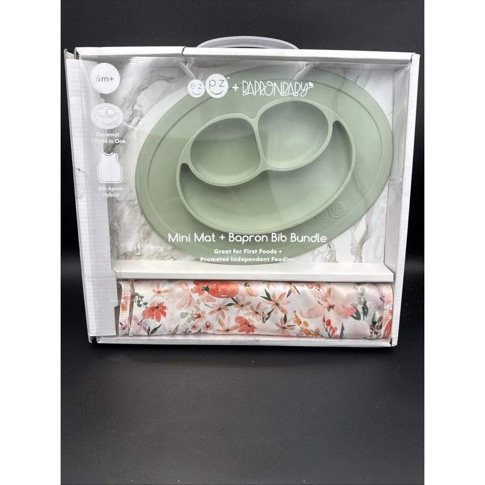 EZPZ The Mini Mat Baby Placemat Food Plate And Bapron Apron Silicone